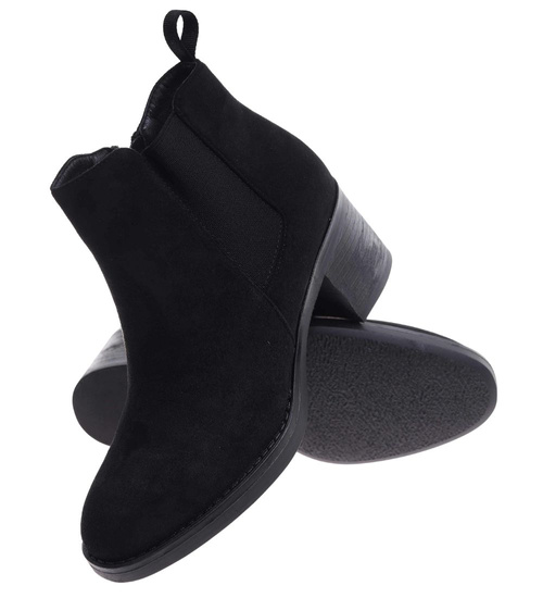 Czarne zamszowe botki lekko ocieplane /G1-3 18233 W492/