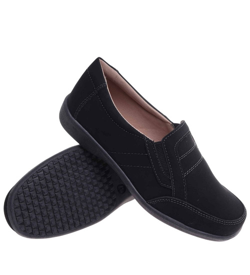 Czarne płaskie półbuty damskie /G2-2 18104  T237/