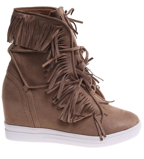 Brązowe trampki damskie na ukrytym koturnie /G12-3 18482 T292/