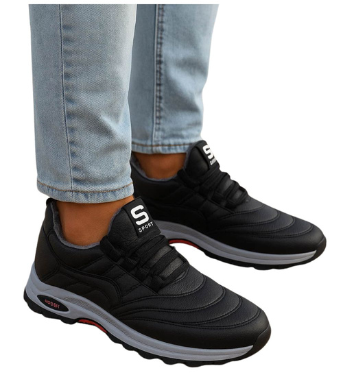 Czarne buty chłopięce sportowe z ociepleniem /E6-2 18166 T336/