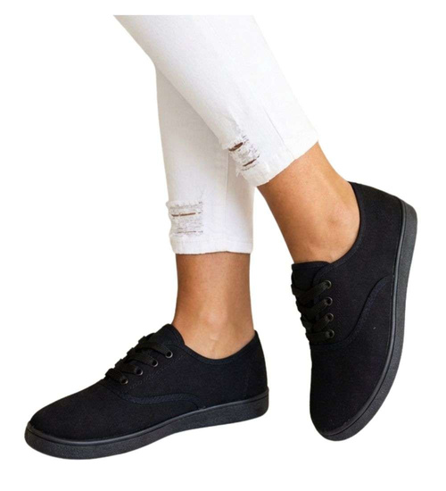 Czarne sznurowane tenisówki damskie /F5-2 18730 T187/