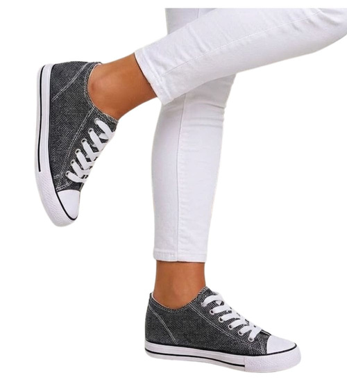 Czarne wiązane trampki sneakersy na niskim koturnie /A6-2 13519 T038/