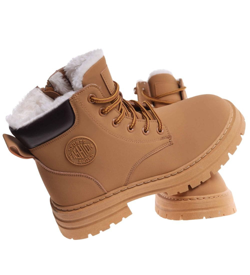 Karmelowe botki trapery z ociepleniem /G7-1 18452 T342/