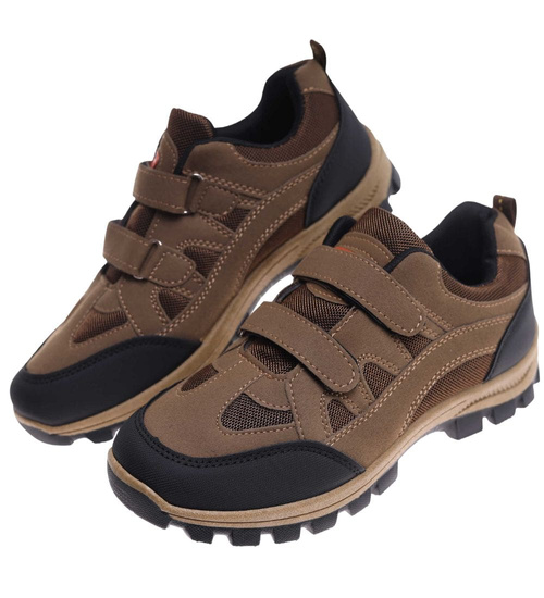 Buty trekkingowe na rzepy Brązowe /E3-3 18205 T386/