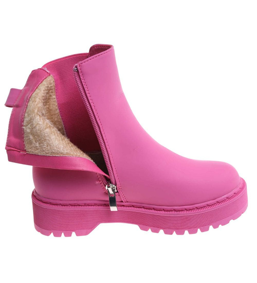Fuksjowe matowe dziewczęce botki ocieplane /D5-3 18374 T188/