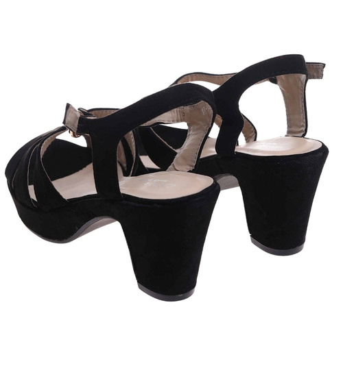 Sandały damskie Czarne sandały na grubym obcasie /E5-1 17811 G185 +h2/