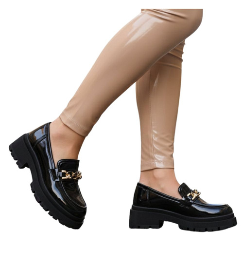 Czarne damskie półbuty na platformie OST492