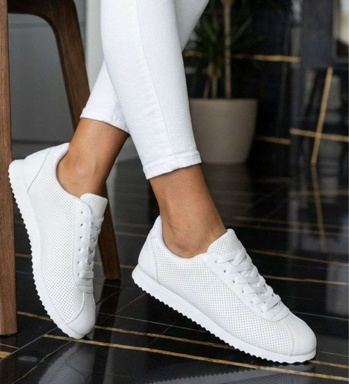 Białe damskie buty sportowe sznurowane sneakersy /E4-3 18664 T107/