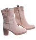 Beżowe eleganckie botki na grubym obcasie /F3-3 18283 W486/