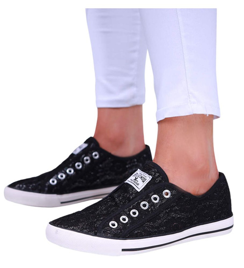 Wsuwane czarne trampki damskie /G3-1 16494 G8-6/