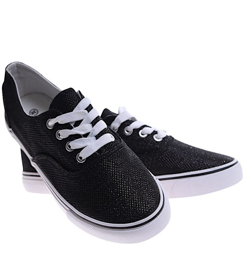 Sznurowane czarne trampki damskie /F9-3 17226 G8-6/