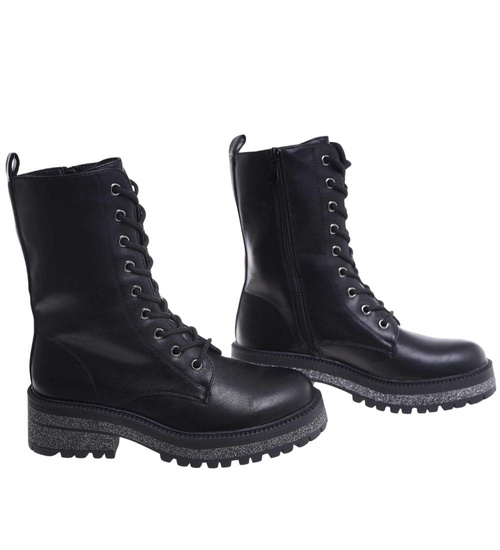 Czarne zimowe ocieplane botki glany /G12-1 18537 G384/