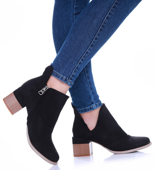 Czarne damskie botki na klocku /E8-3 6529 T292/