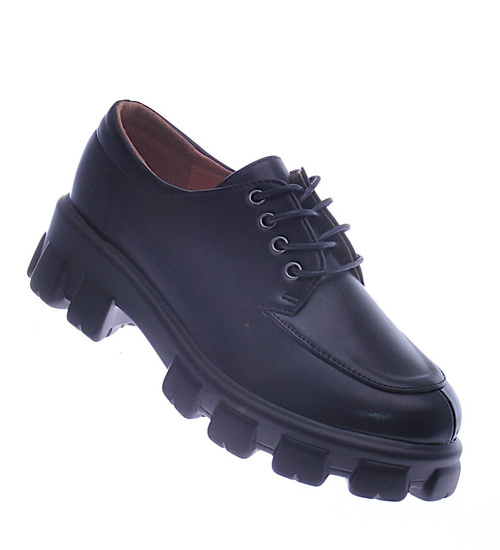 Czarne półbuty mokasyny na platformie /C4-3 12734 T690/