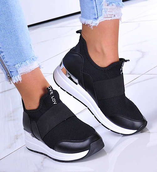 Czarne trampki sneakersy na koturnie /G1-3 11284 T396/ Czarne trampki sneakersy na koturnie /G1-3 11284 T396/