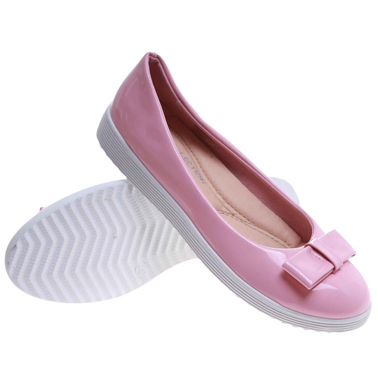 Różowe pastelowe balerinki damskie z kokardą /E3-3 17425 T140/