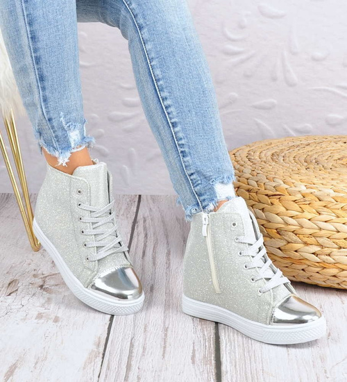 Dziewczęce trampki sneakersy na niskim koturnie SREBRNE /E2-3 4291 S180/