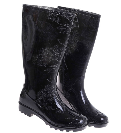 Kalosze damskie Czarne wysokie gumiaki z wzorem /G12-1 17780 T345/