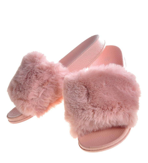 Różowe klapki damskie z futerkiem /G9-2 4511 S109/