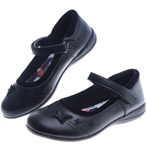 Czarne dziewczęce balerinki z paskiem na rzep CZARNE /G2-3 7584 S191/