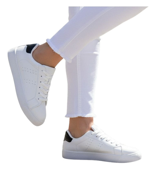 Białe damskie trampki z czarnymi dodatkami /G4-1 16249 T293/