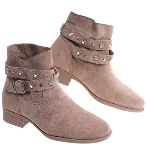 Zamszowe botki damskie khaki /J5-3 18553 W222/