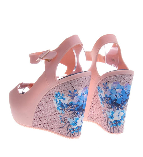 Beżowe sandały meliski na koturnie /F6-2 3076 T418/ 