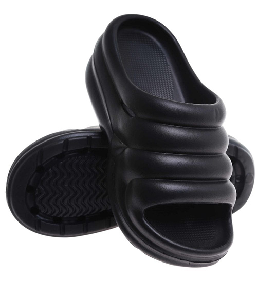 Plażowe czarne klapki basenowe na platformie /G2-1 17702 G181/