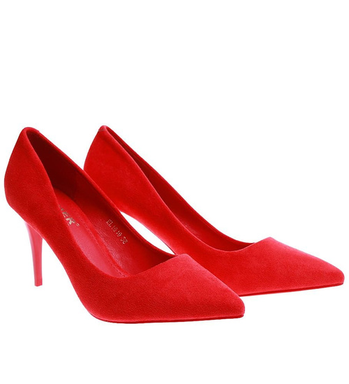 Czerwone czółenka szpilki z zamszu /A5-2 11791 T690/