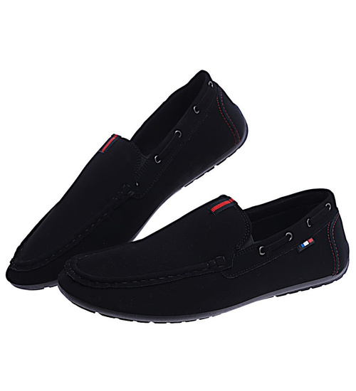 Męskie półbuty mokasyny Czarne /E3-2  14743 S494/