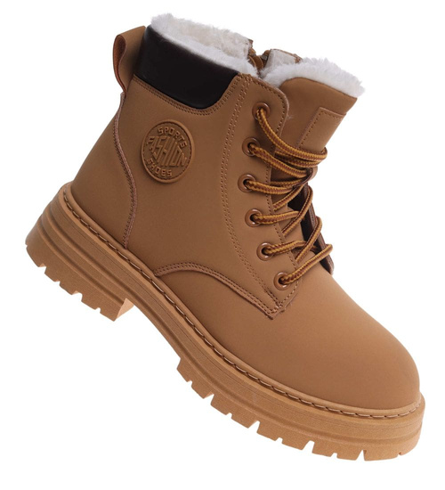 Karmelowe botki trapery z ociepleniem /G7-1 18452 T342/