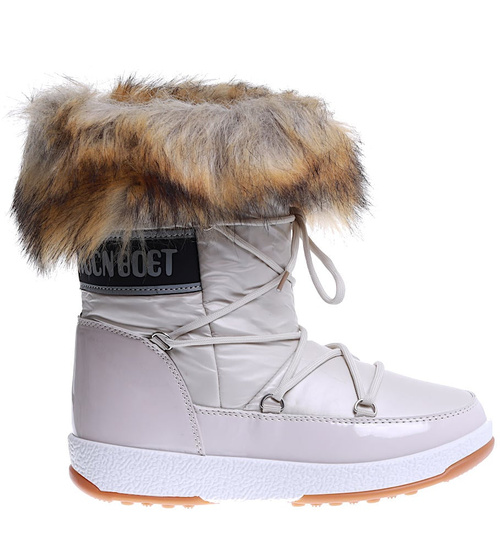 Grubo ocieplane beżowe śniegowce damskie na z futerkiem /E1-3 15399 T434/