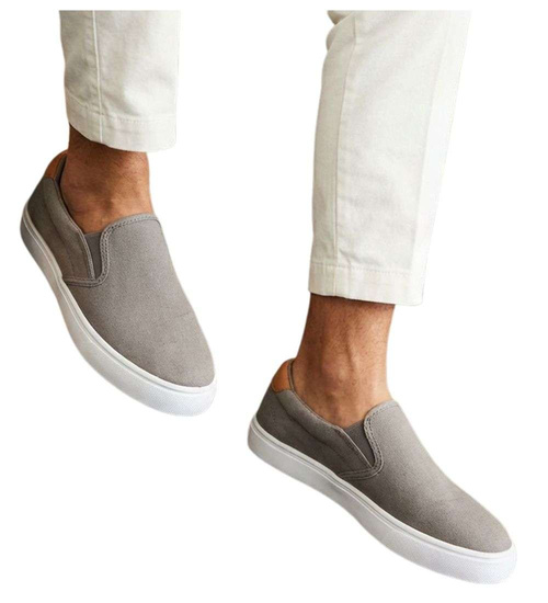 Szaro brązowe męskie trampki slip on /B6-2 16515 T286/