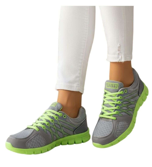 Sznurowane szaro zielone buty sportowe /C1-3 13206 S203/