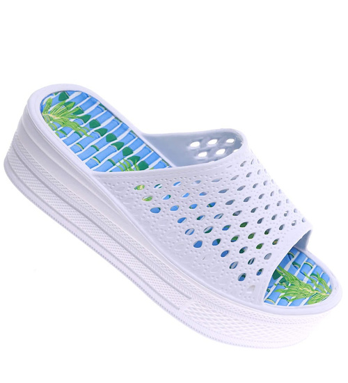 Plażowe białe klapki basenowe na platformie /F5-1 16574 T11-6/