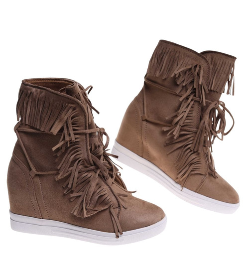 Brązowe trampki damskie na ukrytym koturnie /G12-3 18482 T292/