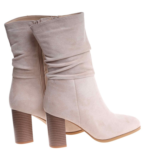 Beżowe eleganckie botki na obcasie /A2-3 18409 W383/