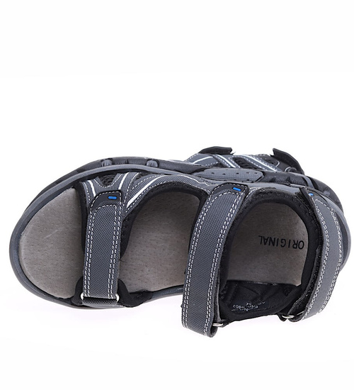 Szare chłopięce sandały na rzepy /A8-3 16507  T3/