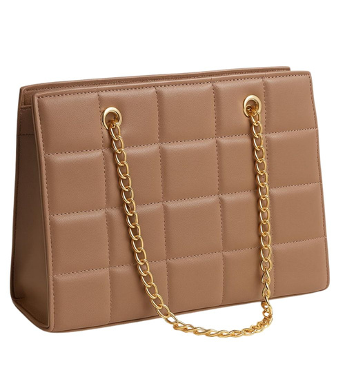 Beżowa torebka kuferek z łańcuszkiem i paskiem /H2 K46 TB676 G195/