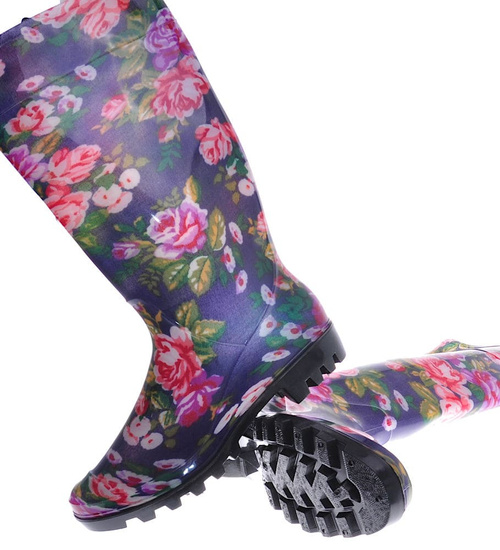 Wysokie damskie kalosze w kolorowe kwiaty /G7-1 12414 S245/
