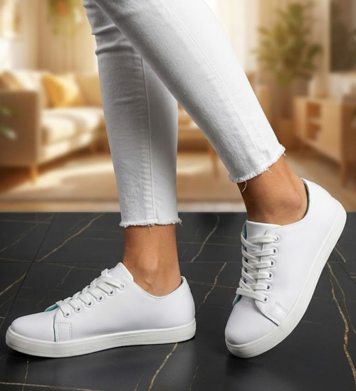 Białe sznurowane trampki damskie /G3-1 14211 S263/