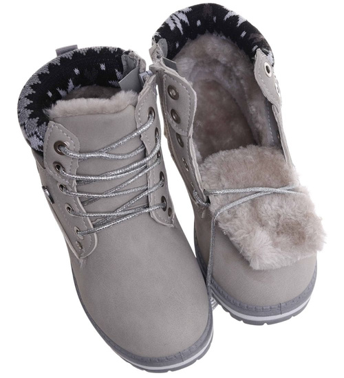 Ocieplane szare botki trapery dziewczęce /G1-2 18294 T384/