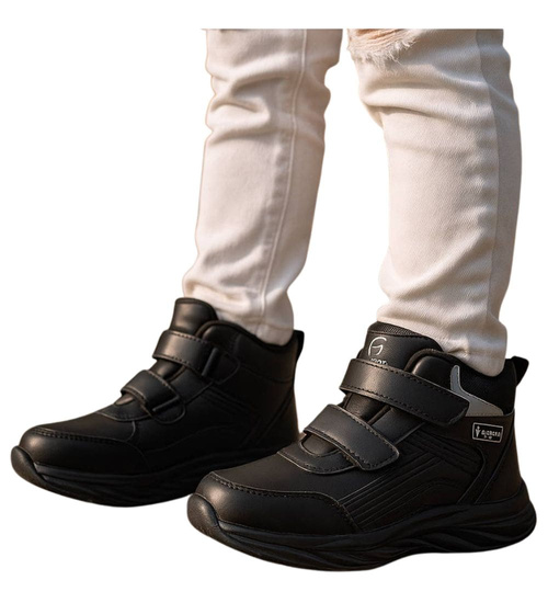 Ocieplane półbuty na rzepy Czarno białe /G5-2 18364 T285/