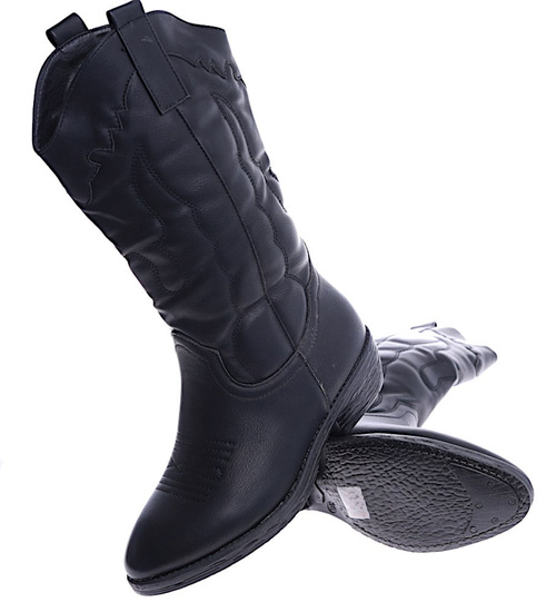 Damskie czarne kowbojki ocieplane na niskim obcasie /F3-2 14818 S296/