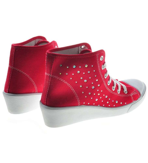 Czerwone trampki na niskim koturnie /E2-2 8470 S095/ 