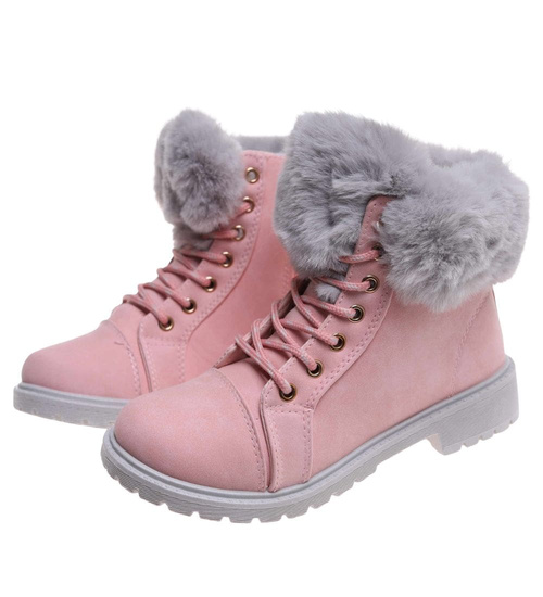 Zimowe botki trapery z futerkiem Różowe /C1-2 18279 T244/