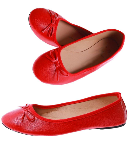 Czerwone balerinki damskie z kokardką /B3-1 4510 S098/