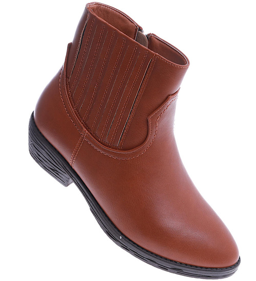 Karmelowe botki damskie z suwakiem /G4-1 15155 S290/