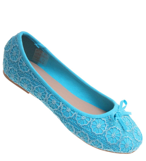 Baleriny damskie Niebieskie koronkowe /E8-3 8741 T087/