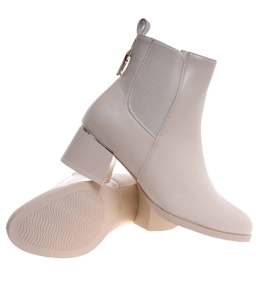 Klasyczne damskie botki na niskim obcasie Beżowe /E10-3 18381 W484/